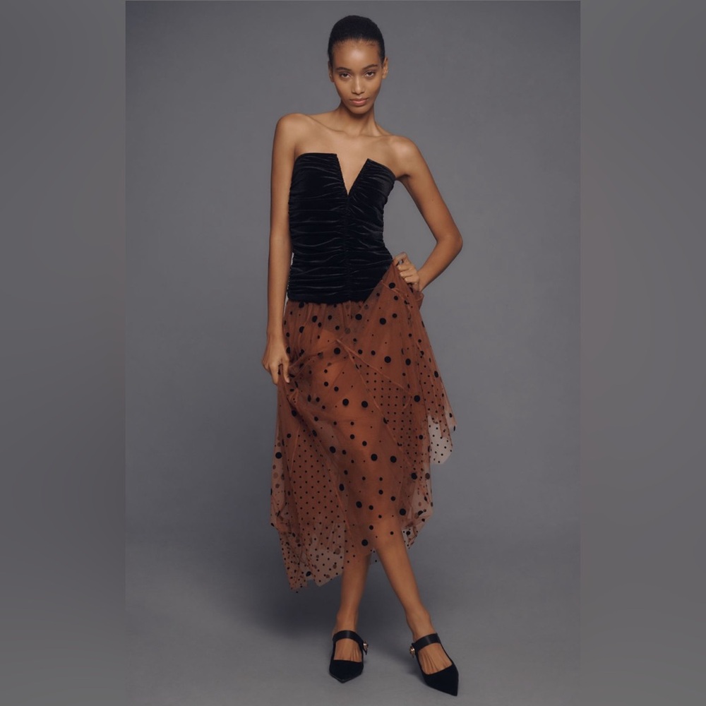 Anthropologie Brown Polka Dot Tulle Maxi Skirt - Picture 2 of 6